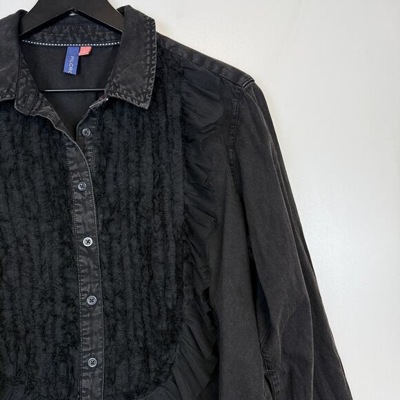 Anthropologie Pilcro Tulle Ruffle Button Down Shirt Western Black - M - Picture 2 of 10